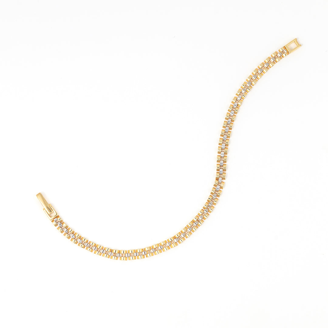 Rolex Style Link Bracelet Yellow & White 18K Gold