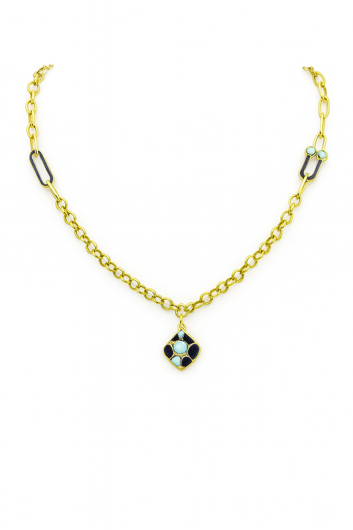 Mediterranean Enamel Necklace 18K Gold