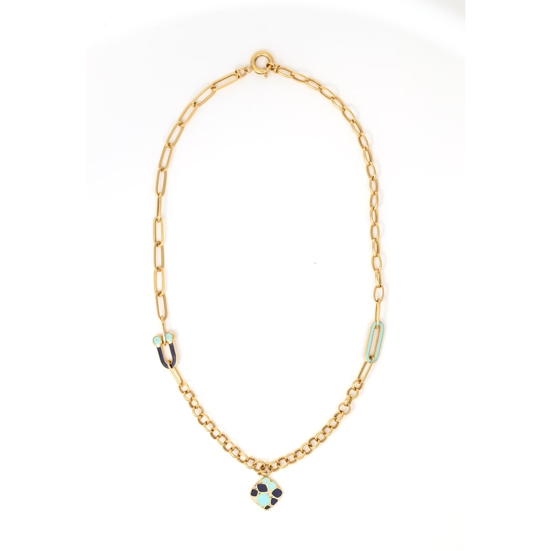 Mediterranean Enamel Necklace 18K Gold