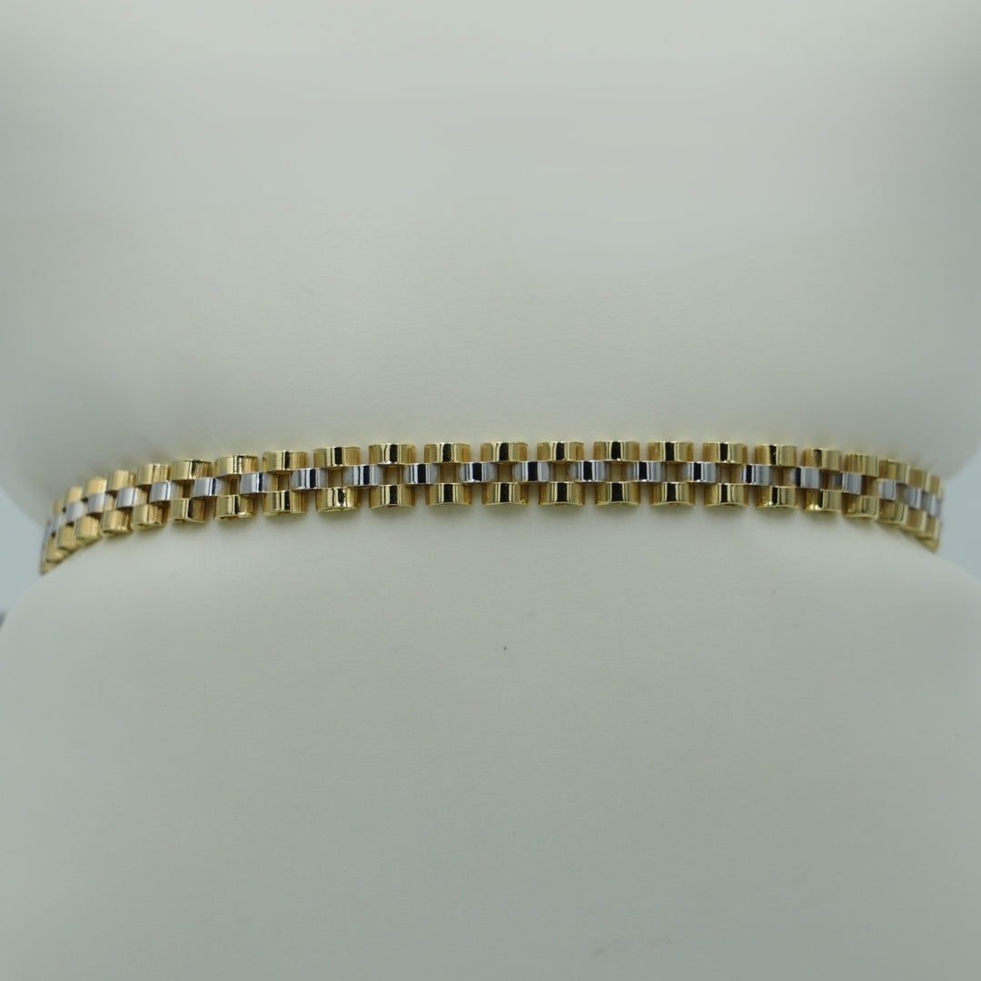 Rolex Style Link Bracelet Yellow & White 18K Gold